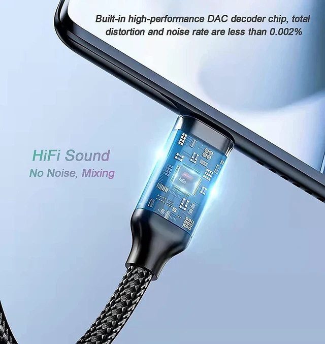 Alt view image 12 of 14 - USB C to 3.5mm Headphone Adapter VIENON USB Type C Dongle Audio Jack Converter DAC Chip Braided Cable Aux Earbuds Adapter for Samsung Galaxy S21+ Ultra S20 FE Note 20 OnePlus 8T 9 Pro 7T Pixel5 Black