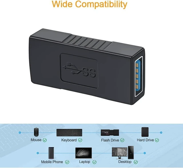 Alt view image 14 of 14 - USB 3.0 Coupler 2 Pack USB 3.0 Type A Female to Female Extension Adapter USB to USB Adapter Black