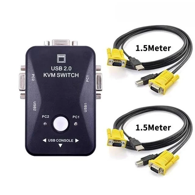 Alt view image 13 of 13 - VGA KVM Switch 2x1 1080P VGA USB Switch 2 in 1 out for 2 Computer Laptor Share 1 Monitor & 2 USB Support Mouse Keyboard Printer(with 2 pcs cable)
