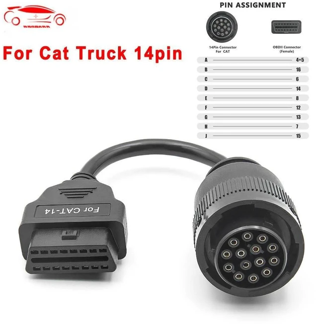 Alt view image 8 of 14 - For Cat Truck 14pin OBD To OBD2 16Pin OBD 2 Extension Cable For Cat Truck OBD2 Connector Truck Diagnostic Scanner Tool