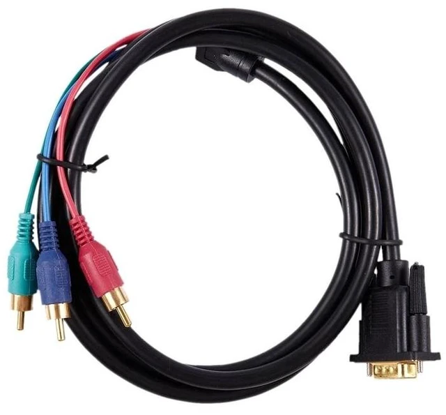 Alt view image 3 of 3 - 1.5M 4.9Ft VGA 15 Pin Male to 3 RCA RGB Male Video Cable Adapter Black