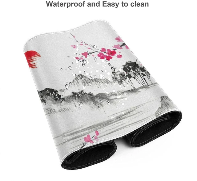 Alt view image 10 of 12 - Watercolor Sakura Mouse Pad 35.4 X 15.7 Inch Japanese Hills Cherry Blossom Extended Large Pink Mouse Mat Non-Slip Rubber Base Mousepad with Stitched Edges Waterproof Desk Pad for Gaming&Home Office,XL
