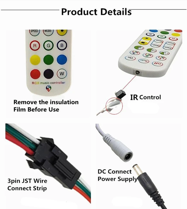 Alt view image 6 of 6 - DC5-24V LED Pixel Controller 24key IR Remote Smart Bluetooth APP Controller For WS2812B WS2811 WS2812 LED Strip Light Module