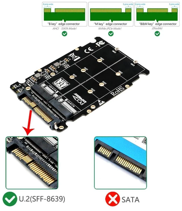 Alt view image 8 of 12 - m.2 nvme ssd Key M Key B SSD to U.2 SFF-8639 Adapter,m2 m key adapter,m.2 nvme to sata (Non-SATA Interface)