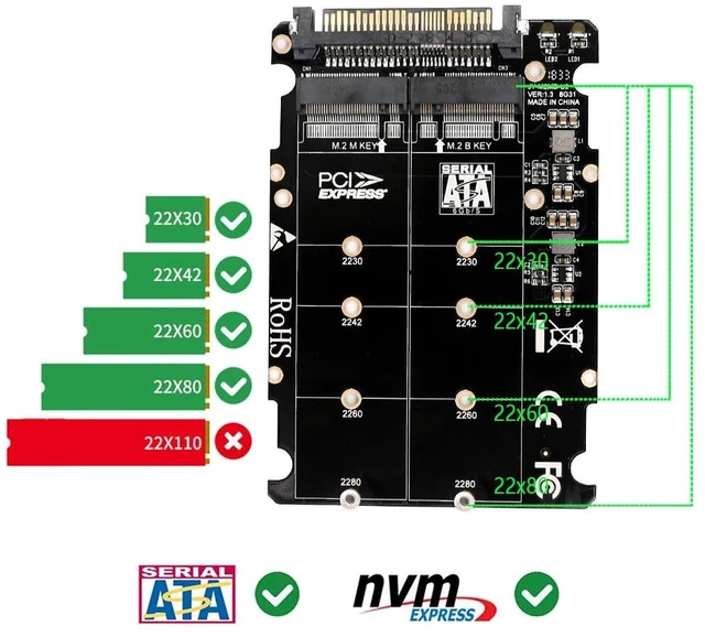 Alt view image 11 of 12 - m.2 nvme ssd Key M Key B SSD to U.2 SFF-8639 Adapter,m2 m key adapter,m.2 nvme to sata (Non-SATA Interface)