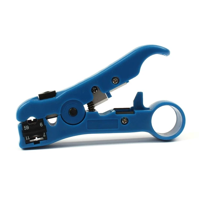 Alt view image 7 of 12 - Wire Coax Coaxial Universal Cable Stripper Cutter Stripping Pliers Tool for Network rj45 Cables - Blue