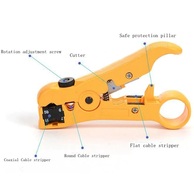 Alt view image 12 of 12 - Wire Coax Coaxial Universal Cable Stripper Cutter Stripping Pliers Tool for Network rj45 Cables - Blue