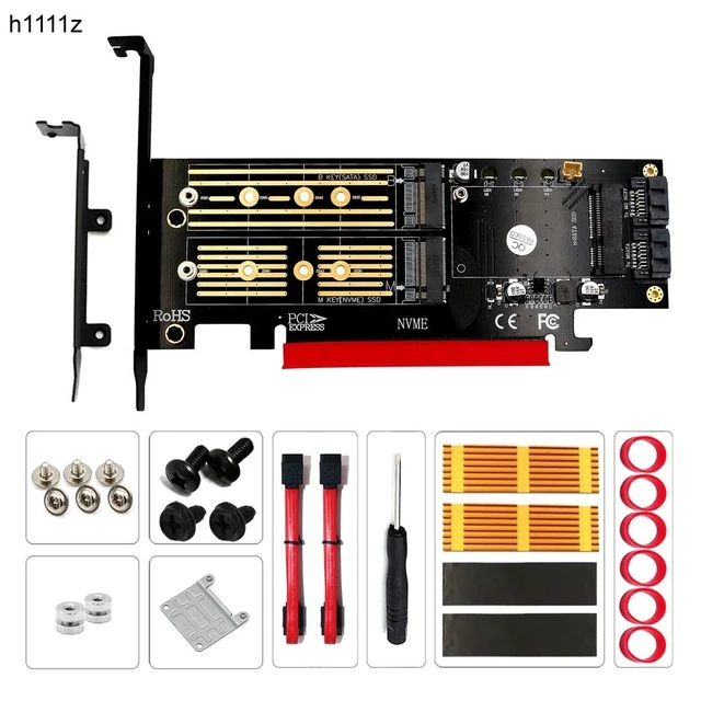 Alt view image 13 of 13 - Add On Cards M.2 NVME NGFF mSATA Riser PCIE to M2 Adapter with Gold M.2 Heatsink SSD Cooling PCI Express X4/X8/X16 Raiser