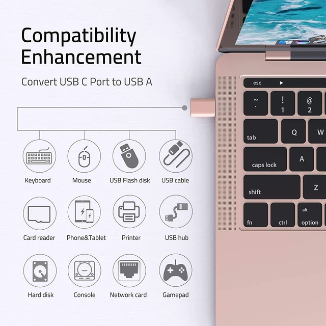 Alt view image 8 of 13 - Syntech USB C to USB Adapter (2 Pack) Thunderbolt 3 to USB 3.0 Adapter Compatible with MacBook Pro 2019 and Before MacBook Air 2019/2018 Dell XPS and More Type C Devices Rose Gold