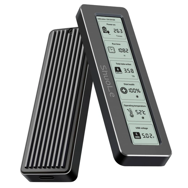 Alt view image 6 of 10 - ShuoLe Aluminum M.2 SSD Enclosure Adapter with LCD Display Screen,USB 3.2 10Gbps USB C to NVMe PCIe SATA M-Key/(B+M) Key Solid State Drive External Case Support UASP Trim for SSD Size 2242 2260 2280