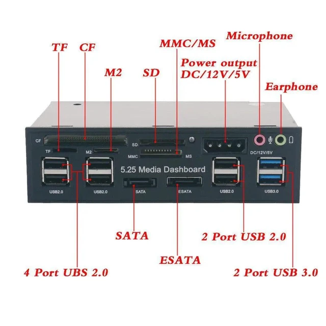 Alt view image 9 of 10 - 3.0 Hub Multi-Function eSATA SATA Port Internal Card Reader PC Media Front Panel Audio for SD MS CF TF M2 MMC Memory Cards