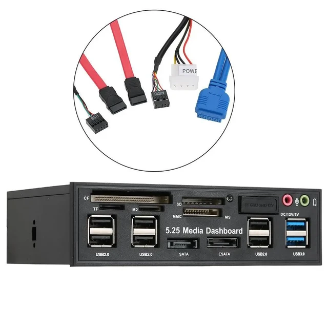Alt view image 6 of 10 - 3.0 Hub Multi-Function eSATA SATA Port Internal Card Reader PC Media Front Panel Audio for SD MS CF TF M2 MMC Memory Cards