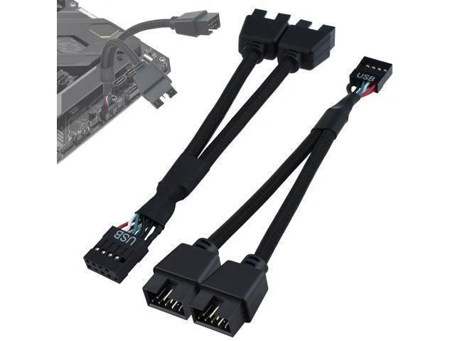 Alt view image 8 of 14 - 2Pcs Motherboard 9 Pin USB 2.0 to Dual 9 Pin Extension Splitter, USB 2.0 Header Splitter Nylon Braided Cable for PC Computer Internal Motherboard USB Hub, Black