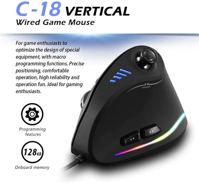 Alt view image 12 of 14 - Wired Gaming Mouse with Joystick,10000DPI,11 Programmable Buttons,RGB,USB Optical Corded Vertical Ergonomic Mouse,Mice for Laptop,PC,Mac,Black
