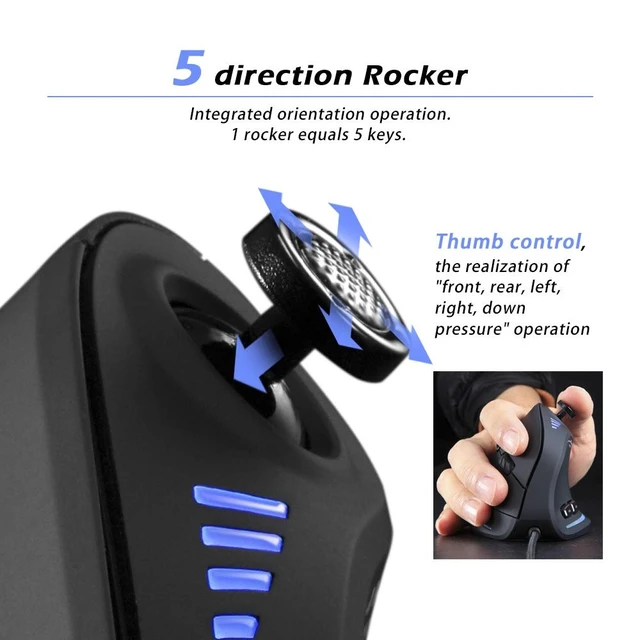 Alt view image 9 of 14 - Wired Gaming Mouse with Joystick,10000DPI,11 Programmable Buttons,RGB,USB Optical Corded Vertical Ergonomic Mouse,Mice for Laptop,PC,Mac,Black