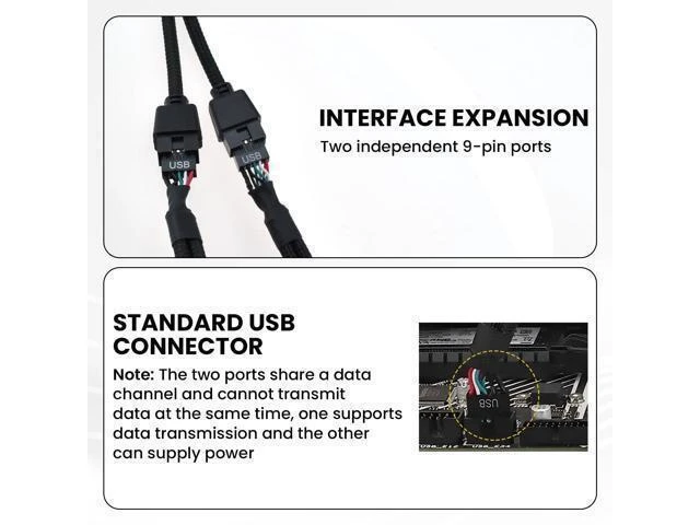 Alt view image 13 of 14 - 2Pcs Motherboard 9 Pin USB 2.0 to Dual 9 Pin Extension Splitter, USB 2.0 Header Splitter Nylon Braided Cable for PC Computer Internal Motherboard USB Hub, Black