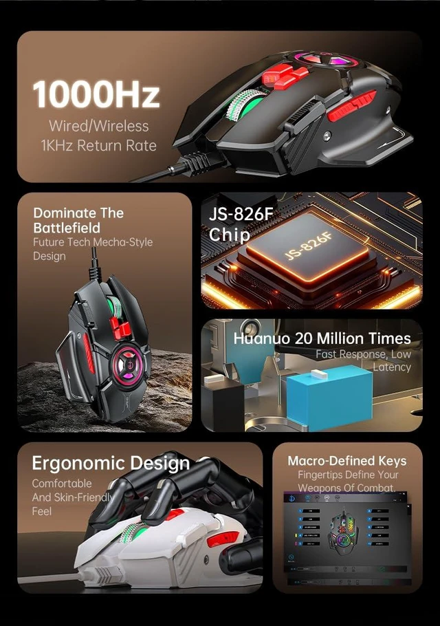 Alt view image 8 of 10 - holy sword Gaming Mouse, 12800 DPI Optical Sensor, RGB Lighting, 11 Programmable Buttons, Ergonomic Design, Wired, Right-Handed (White)