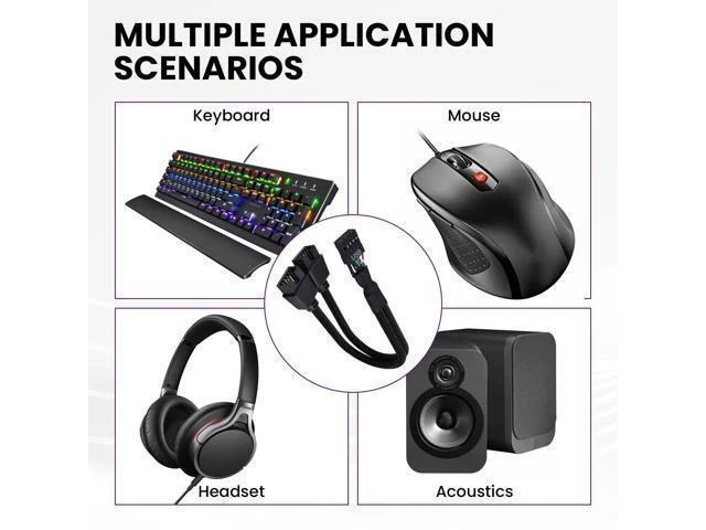 Alt view image 14 of 14 - 2Pcs Motherboard 9 Pin USB 2.0 to Dual 9 Pin Extension Splitter, USB 2.0 Header Splitter Nylon Braided Cable for PC Computer Internal Motherboard USB Hub, Black
