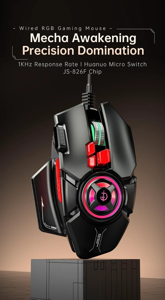 Alt view image 7 of 10 - holy sword Gaming Mouse, 12800 DPI Optical Sensor, RGB Lighting, 11 Programmable Buttons, Ergonomic Design, Wired, Right-Handed (White)
