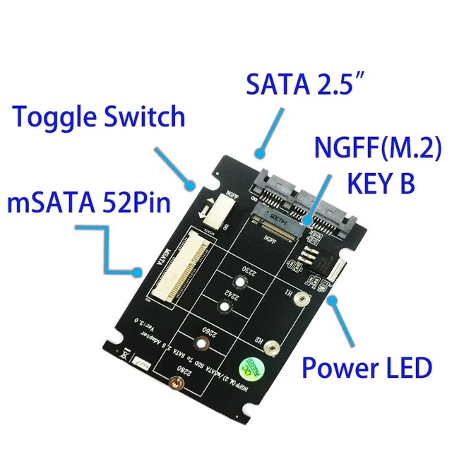 Alt view image 8 of 12 - 2 in 1 M.2 NGFF B Key Mini PCI-E mSATA SSD to SATA 2.5" Adapter Card for mSATA SSD 2230 2242 2260 2280 M2 NGFF SATA M.2 Adapter