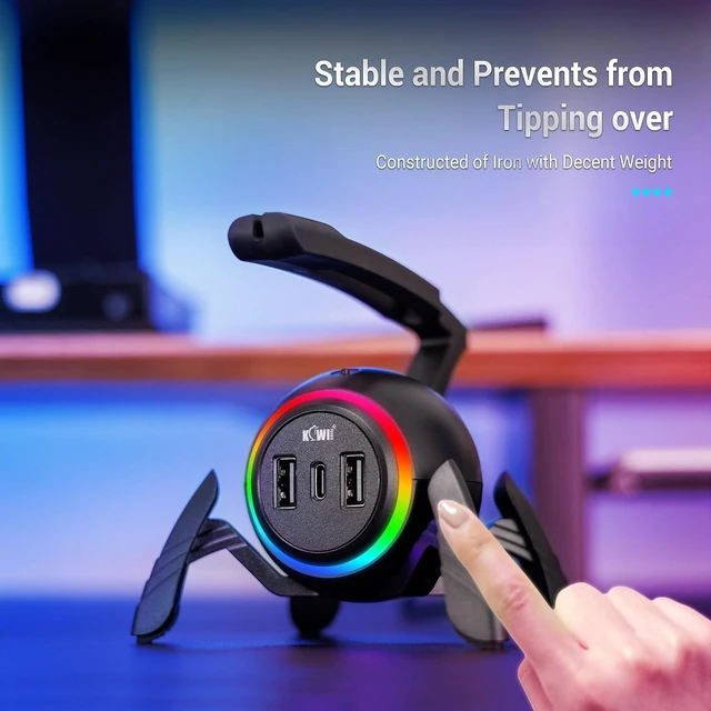 Alt view image 9 of 14 - KIWIFOTOS Mouse Bungee RGB Gaming Mouse Cord Holder Controller, Upgraded Flexible Cable Management Smart RGB LED Lights 2 Port USB Hub & 1 Type-C, Spider Mouse Wire Holder