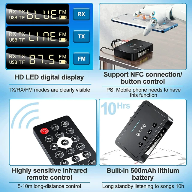 Alt view image 12 of 14 - Bluetooth 5.0 Transmitter Receiver 3 in 1 Bluetooth Adapter 3.5mm AUX RCA Optical USB for Wireless HiFi Stereo Audio Music Compatible with PC/TV/Tablet/Speaker/Home Car Sound System