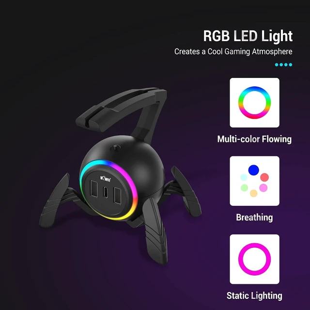Alt view image 11 of 14 - KIWIFOTOS Mouse Bungee RGB Gaming Mouse Cord Holder Controller, Upgraded Flexible Cable Management Smart RGB LED Lights 2 Port USB Hub & 1 Type-C, Spider Mouse Wire Holder