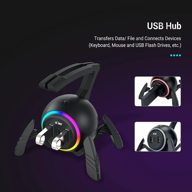 Alt view image 12 of 14 - KIWIFOTOS Mouse Bungee RGB Gaming Mouse Cord Holder Controller, Upgraded Flexible Cable Management Smart RGB LED Lights 2 Port USB Hub & 1 Type-C, Spider Mouse Wire Holder