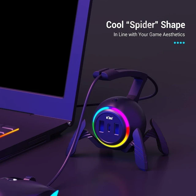 Alt view image 14 of 14 - KIWIFOTOS Mouse Bungee RGB Gaming Mouse Cord Holder Controller, Upgraded Flexible Cable Management Smart RGB LED Lights 2 Port USB Hub & 1 Type-C, Spider Mouse Wire Holder