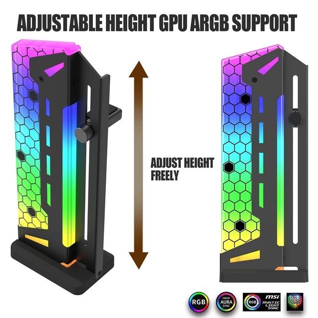Alt view image 13 of 14 - ARGB GPU Support Bracket, GPU Brace Support, 5V 3Pin addressable GPU Holder, 5v 3pin RGB GPU Support Stand Video Card sag Holder, Adjustable Height GPU Stand (Black)