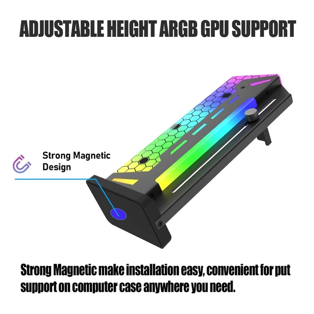 Alt view image 12 of 14 - ARGB GPU Support Bracket, GPU Brace Support, 5V 3Pin addressable GPU Holder, 5v 3pin RGB GPU Support Stand Video Card sag Holder, Adjustable Height GPU Stand (Black)