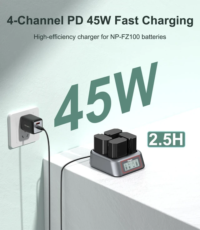 Alt view image 9 of 14 - NP-FZ100 Battery Charger,4 Channel for Camera Battery Charger,45W PD Fast Charging with LED Display,Compatible with A7III/A7IV/A7RIII/A7RV/A7C/A7CII/A6700/A9/A1/ZV - E1