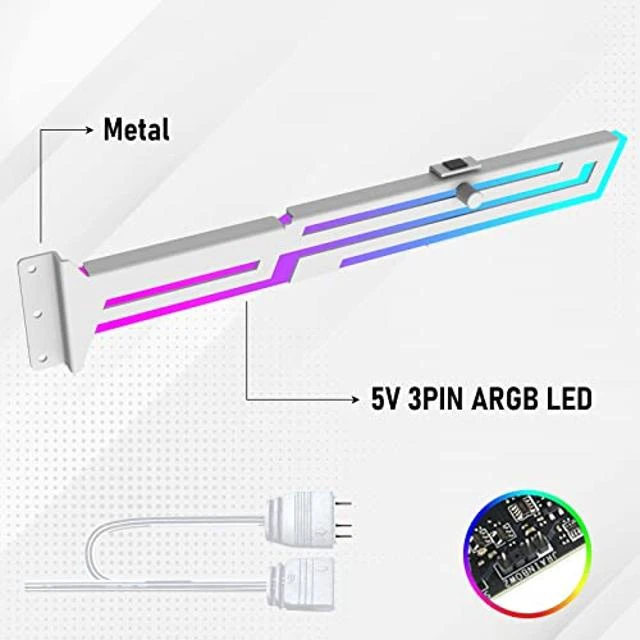 Alt view image 7 of 10 - ARGB GPU Support Bracket, RGB GPU Brace Support, 5V 3Pin addressable GPU Holder, 5v 3pin ARGB White GPU Support Video Card sag Holder, Adjustable Length and Height GPU Stand (White)