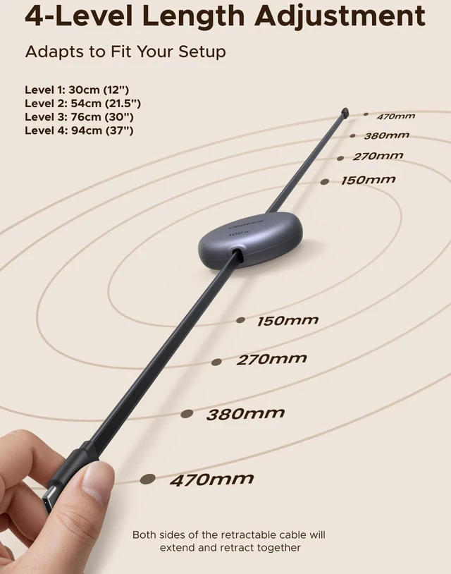 Alt view image 11 of 14 - 100W Nexode Retractable USB C Cable, Type C Cord USB C Charger Cable for iPhone 17/16/15, MacBook Pro/Air, Galaxy S25/S24/S23, iPad Pro/Air, Pixel 10/9, Switch, AirPods, Black, 3.3FT