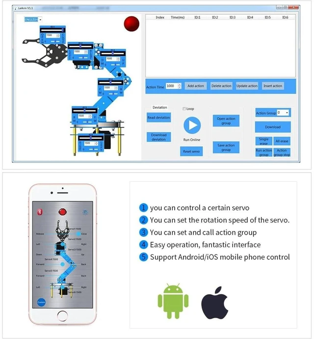 Alt view image 10 of 13 - Robotic Arm Kit 6DOF Programming Robot Arm with 5 Servo, Handle, Mechanical Claw and More, PC Software APP Control with Tutorial