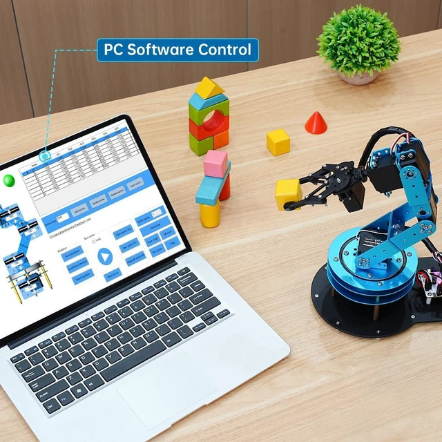 Alt view image 8 of 13 - Robotic Arm Kit 6DOF Programming Robot Arm with 5 Servo, Handle, Mechanical Claw and More, PC Software APP Control with Tutorial