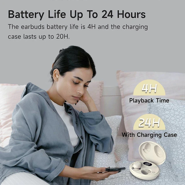Alt view image 10 of 10 - Beige Invisible Sleep Earbuds for Side Sleepers - Bluetooth 5.3, IPX6 Waterproof, Noise Blocking
