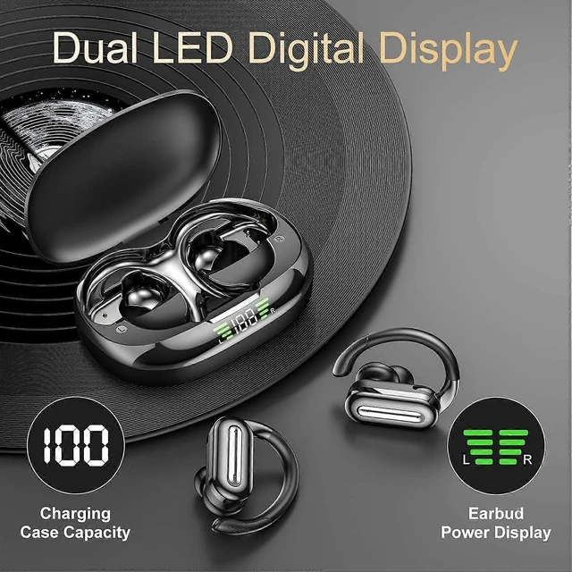 Alt view image 7 of 10 - PocBuds Bluetooth 5.3 Wireless Earbuds with Ear Hook, 56H Playtime, IPX5 Waterproof, Deep Bass (Black)