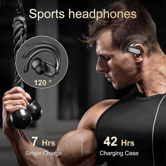 Alt view image 8 of 10 - PocBuds Bluetooth 5.3 Wireless Earbuds with Ear Hook, 56H Playtime, IPX5 Waterproof, Deep Bass (Black)