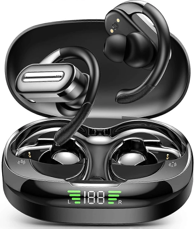 Alt view image 6 of 10 - PocBuds Bluetooth 5.3 Wireless Earbuds with Ear Hook, 56H Playtime, IPX5 Waterproof, Deep Bass (Black)
