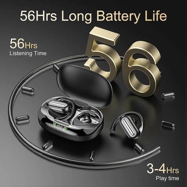 Alt view image 10 of 10 - PocBuds Bluetooth 5.3 Wireless Earbuds with Ear Hook, 56H Playtime, IPX5 Waterproof, Deep Bass (Black)