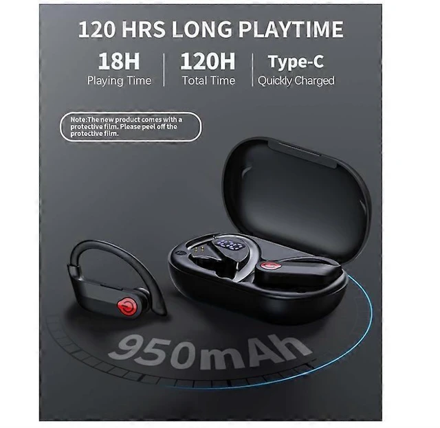 Alt view image 7 of 10 - Wireless Earbuds Bluetooth 5.3, 120H Playback, Noise Cancelling, IPX7 Waterproof Sport Headphones (Black)