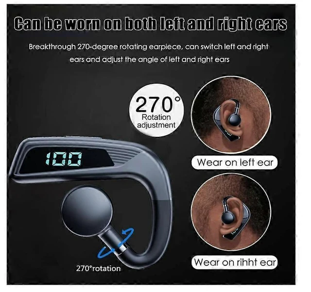 Alt view image 9 of 10 - Open Ear Bluetooth Earbuds, 30Hrs Playback, LED Display, IPX7 Waterproof, USB-C Fast Charging (Black)
