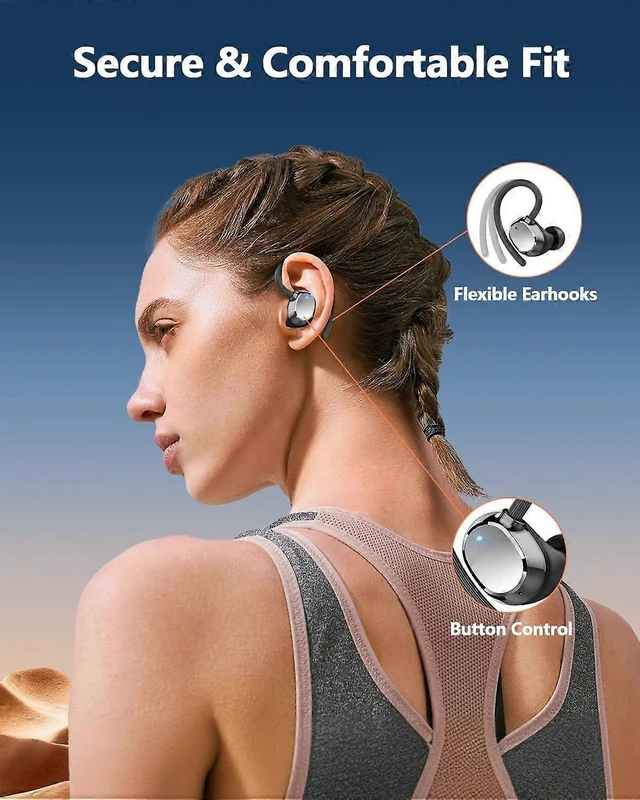 Alt view image 10 of 10 - Q22 Wireless Earbuds Bluetooth 5.3, 128H Playtime, IPX7 Waterproof Sports Headphones, Black