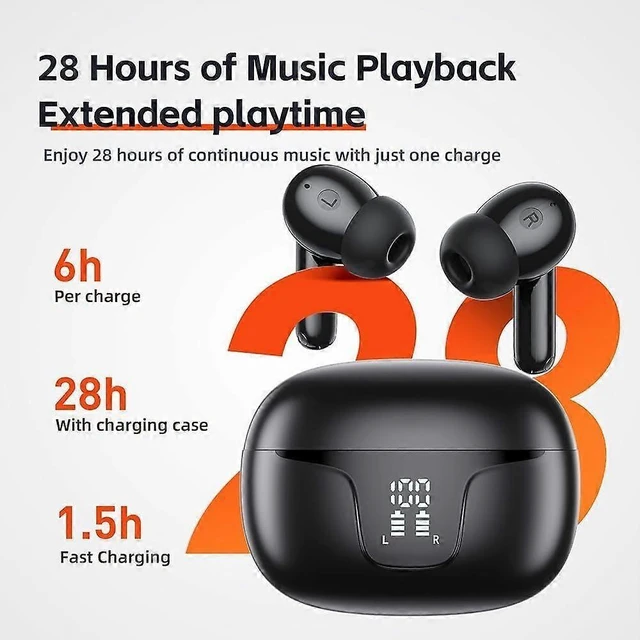 Alt view image 7 of 8 - Bluetooth 5.3 In-Ear Headphones with Active Noise Cancelling, 24H Playtime, Mic - White