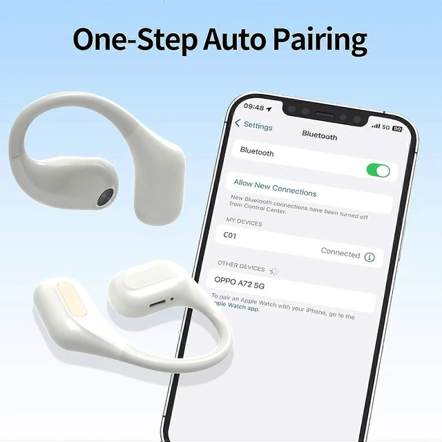 Alt view image 10 of 10 - Bluetooth 5.3 Open-Ear Headphones, 18H Playtime Noise Cancelling, Sweatproof for Running/Fitness (White)