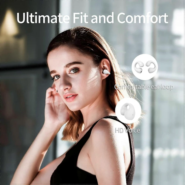 Alt view image 8 of 10 - White Open Ear Clip Headphones Bluetooth 5.3 with Mic, 30H Playtime for Women & Girls