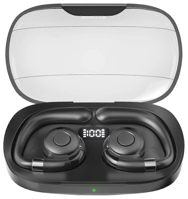 Alt view image 6 of 10 - Bluetooth 5.3 Open Ear Hook Headphones, IPX5 Waterproof, 15H Battery with Charging Case, Mic (Black)