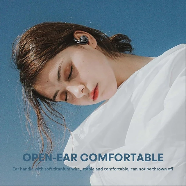 Alt view image 10 of 10 - Bluetooth 5.3 Open Ear Hook Headphones, IPX5 Waterproof, 15H Battery with Charging Case, Mic (Black)
