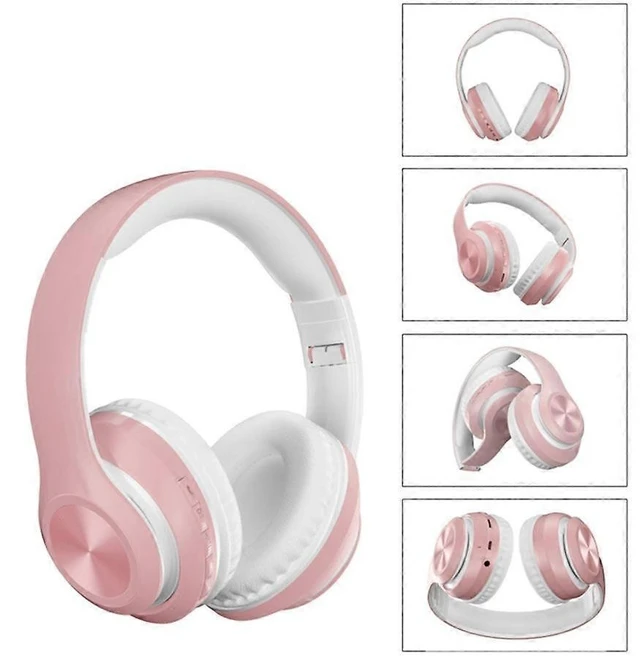 Alt view image 12 of 12 - Wireless Over-Ear Bluetooth Headphones with Microphone, HiFi Stereo, Foldable Lightweight Design - Pink